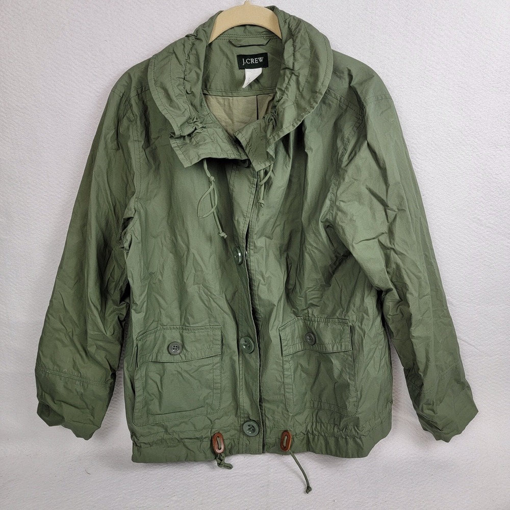 J. Crew Jacket Woman's Size 8 Olive Green Utility Caprice Rain Coat Button Front